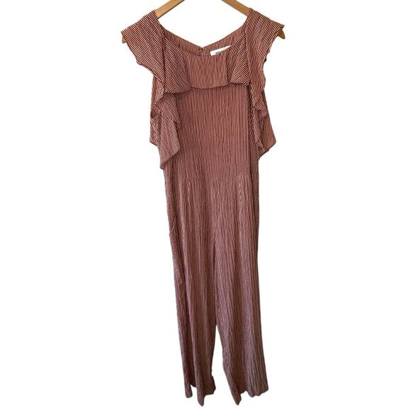 Mid Ref Red Pinstriped Flutter Sleeve Wide Leg Summer Style Jumpsuit Small - Picture 2 of 13